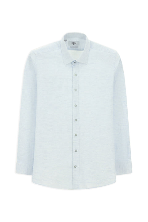 Açık Mavi Uzun Kol Slim Fit Dar Kesim Desenli Spor Pamuk Gömlek