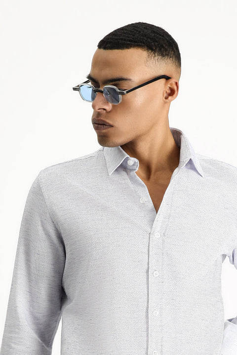 Mavi Uzun Kol Slim Fit Dar Kesim Desenli Spor Pamuk Gömlek