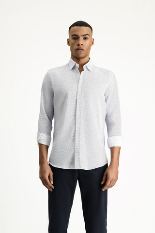  Mavi Uzun Kol Slim Fit Dar Kesim Desenli Spor Pamuk Gömlek-Ki??l?