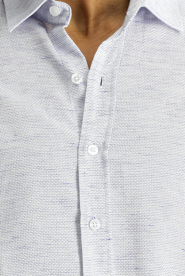 Mavi Uzun Kol Slim Fit Dar Kesim Desenli Spor Pamuk Gömlek