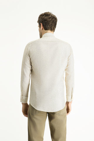  Koyu Bej Uzun Kol Slim Fit Dar Kesim Desenli Spor Pamuk Gömlek