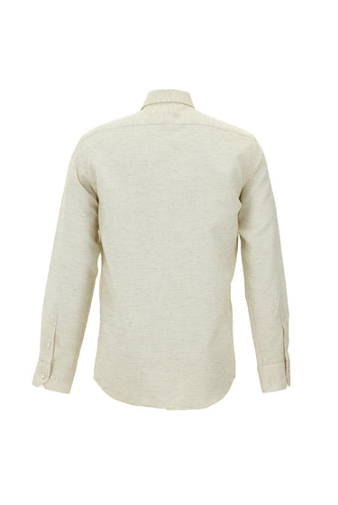 Koyu Bej Uzun Kol Slim Fit Dar Kesim Desenli Spor Pamuk Gömlek