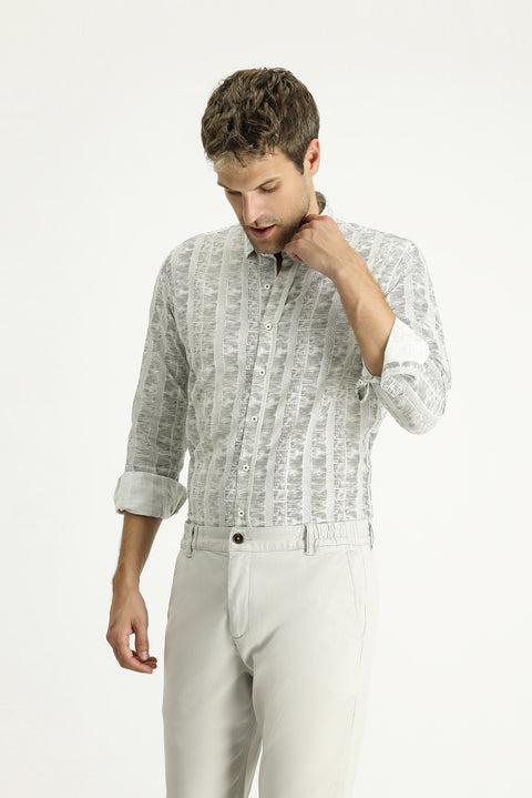 Açık Haki Uzun Kol Slim Fit Dar Kesim Gömlek