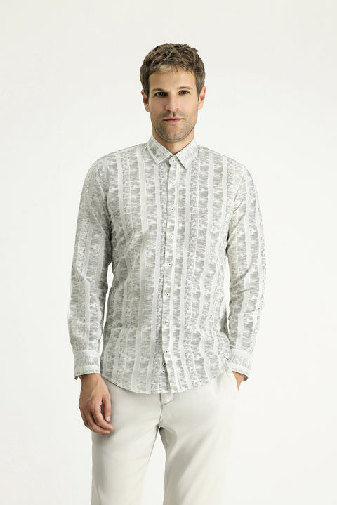 Açık Haki Uzun Kol Slim Fit Dar Kesim Gömlek