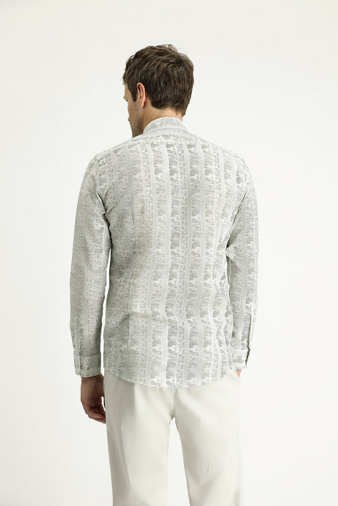 Açık Haki Uzun Kol Slim Fit Dar Kesim Gömlek