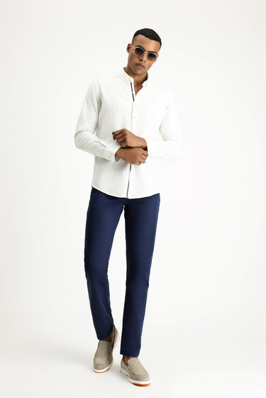  Ekru Uzun Kol Slim Fit Dar Kesim Desenli Spor Pamuk Düğmeli Yaka Gömlek