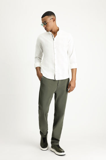 Ekru Uzun Kol Slim Fit Dar Kesim Desenli Spor Pamuk Düğmeli Yaka Gömlek