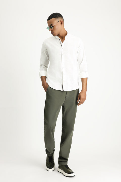 Ekru Uzun Kol Slim Fit Dar Kesim Desenli Spor Pamuk Düğmeli Yaka Gömlek