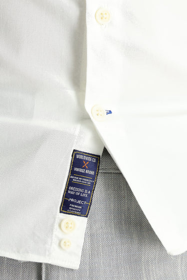  Ekru Uzun Kol Slim Fit Dar Kesim Twill Pamuk Düğmeli Yaka Gömlek