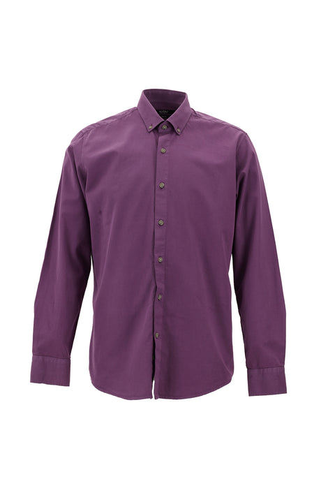 Açık Mor Uzun Kol Slim Fit Dar Kesim Twill Pamuk Düğmeli Yaka Gömlek