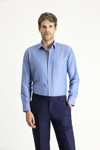  Koyu Mavi  Uzun Kol Slim Fit Dar Kesim Spor Pamuk Gömlek