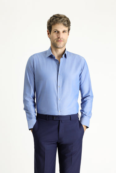 Koyu Mavi  Uzun Kol Slim Fit Dar Kesim Spor Pamuk Gömlek