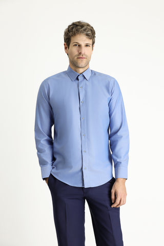  Koyu Mavi  Uzun Kol Slim Fit Dar Kesim Spor Pamuk Gömlek
