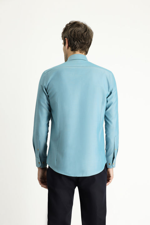 Petrol Yeşili Uzun Kol Slim Fit Dar Kesim Spor Pamuk Gömlek