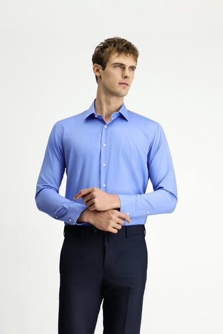  Gök Mavisi Uzun Kol Slim Fit Dar Kesim Klasik Pamuk Gömlek-Ki??l?