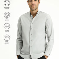Açık Gri Techno-Line Uzun Kol Slim Fit Dar Kesim Likralı Gömlek