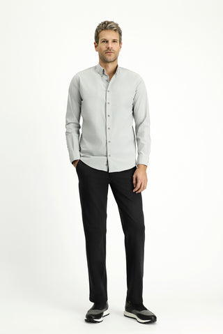  Açık Gri Techno-Line Uzun Kol Slim Fit Dar Kesim Likralı Gömlek