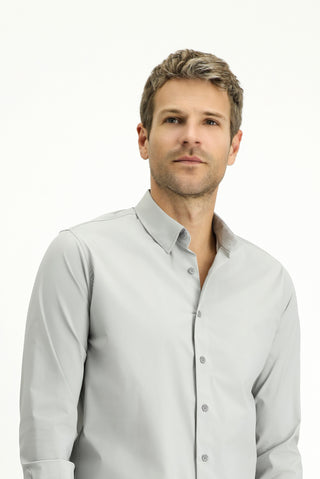  Açık Gri Techno-Line Uzun Kol Slim Fit Dar Kesim Likralı Gömlek