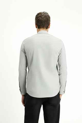  Açık Gri Techno-Line Uzun Kol Slim Fit Dar Kesim Likralı Gömlek