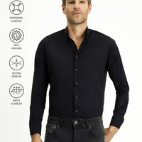 Koyu Lacivert Techno-Line Uzun Kol Slim Fit Dar Kesim Likralı Gömlek