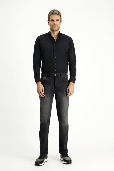 Koyu Lacivert Techno-Line Uzun Kol Slim Fit Dar Kesim Likralı Gömlek