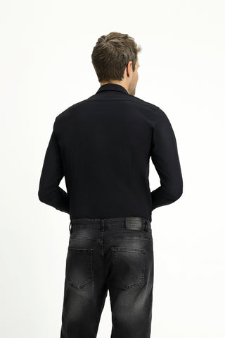  Koyu Lacivert Techno-Line Uzun Kol Slim Fit Dar Kesim Likralı Gömlek