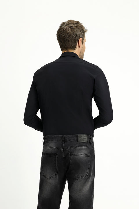 Koyu Lacivert Techno-Line Uzun Kol Slim Fit Dar Kesim Likralı Gömlek