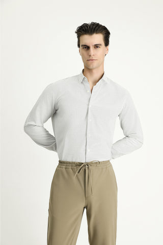  Siyah Uzun Kol Slim Fit Dar Kesim Desenli Pamuklu Kolay Ütülenebilir Düğmeli Yaka Gömlek