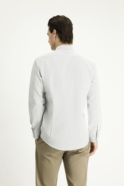 Siyah Uzun Kol Slim Fit Dar Kesim Desenli Pamuklu Kolay Ütülenebilir Düğmeli Yaka Gömlek