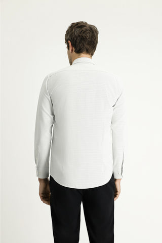  Açık Gri Uzun Kol Slim Fit Dar Kesim Desenli Pamuklu Kolay Ütülenebilir Düğmeli Yaka Gömlek