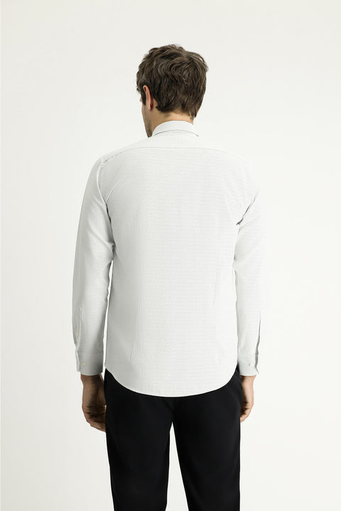 Açık Gri Uzun Kol Slim Fit Dar Kesim Desenli Pamuklu Kolay Ütülenebilir Düğmeli Yaka Gömlek