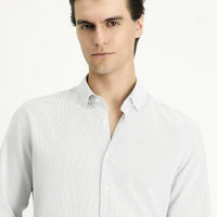 Açık Lacivert Uzun Kol Slim Fit Dar Kesim Desenli Pamuklu Kolay Ütülenebilir Düğmeli Yaka Gömlek