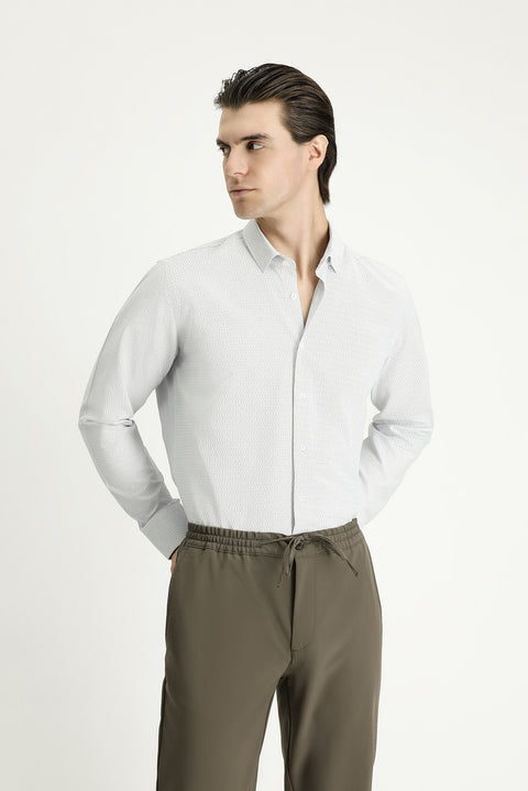 Açık Lacivert Uzun Kol Slim Fit Dar Kesim Desenli Pamuklu Kolay Ütülenebilir Düğmeli Yaka Gömlek