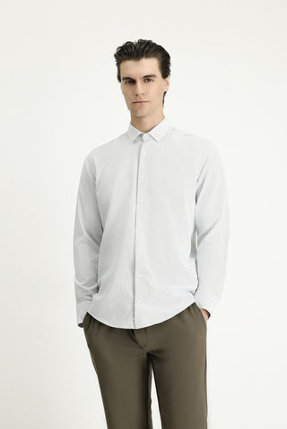  Açık Lacivert Uzun Kol Slim Fit Dar Kesim Desenli Pamuklu Kolay Ütülenebilir Düğmeli Yaka Gömlek