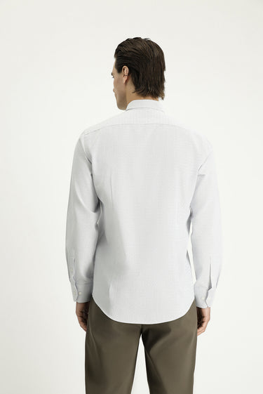 Açık Lacivert Uzun Kol Slim Fit Dar Kesim Desenli Pamuklu Kolay Ütülenebilir Düğmeli Yaka Gömlek