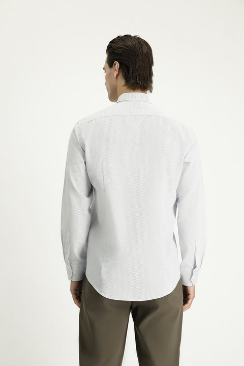 Açık Lacivert Uzun Kol Slim Fit Dar Kesim Desenli Pamuklu Kolay Ütülenebilir Düğmeli Yaka Gömlek