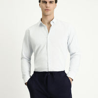 Mavi Uzun Kol Slim Fit Dar Kesim Desenli Pamuklu Kolay Ütülenebilir Düğmeli Yaka Gömlek