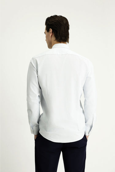 Mavi Uzun Kol Slim Fit Dar Kesim Desenli Pamuklu Kolay Ütülenebilir Düğmeli Yaka Gömlek