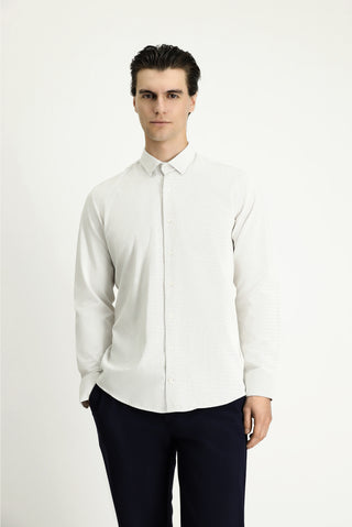  Açık Vizon Uzun Kol Slim Fit Dar Kesim Desenli Pamuklu Kolay Ütülenebilir Düğmeli Yaka Gömlek