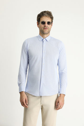  Gök Mavisi Uzun Kol Slim Fit Dar Kesim Spor Örme Pamuklu Kolay Ütülenebilir Gömlek