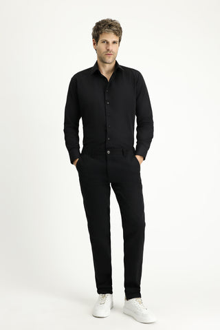  Siyah Uzun Kollu Slim Fit Dar Kesim Klasik Pamuklu Kolay Ütülenebilir Gömlek