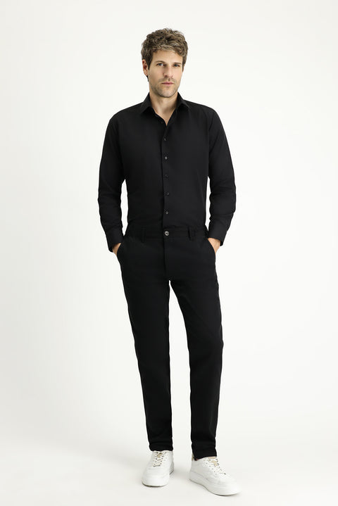 Siyah Uzun Kollu Slim Fit Dar Kesim Klasik Pamuklu Kolay Ütülenebilir Gömlek