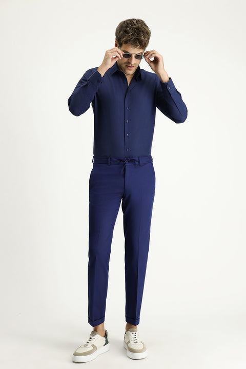 Orta Lacivert Uzun Kollu Slim Fit Dar Kesim Klasik Pamuklu Kolay Ütülenebilir Gömlek