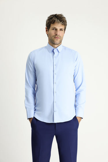  Açık Mavi Uzun Kollu Slim Fit Dar Kesim Klasik Pamuklu Kolay Ütülenebilir Gömlek