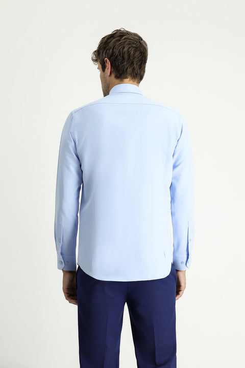 Açık Mavi Uzun Kollu Slim Fit Dar Kesim Klasik Pamuklu Kolay Ütülenebilir Gömlek