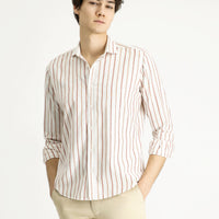Taba Uzun Kol Slim Fit Dar Kesim Çizgili Keten Karışımlı Gömlek