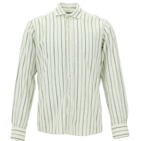 Mint Yeşili Uzun Kol Slim Fit Dar Kesim Çizgili Keten Gömlek