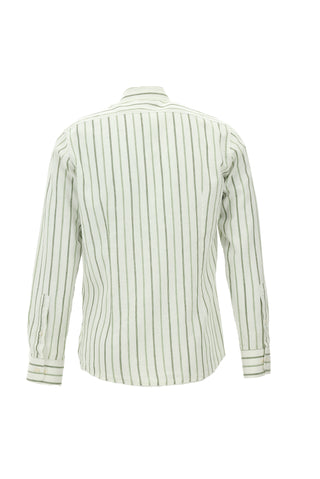  Mint Yeşili Uzun Kol Slim Fit Dar Kesim Çizgili Keten Gömlek