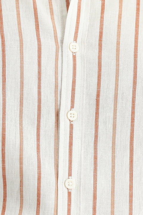 Taba Uzun Kol Slim Fit Dar Kesim Çizgili Spor Keten Gömlek