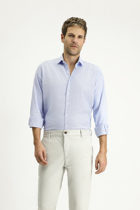 Gök Mavisi Uzun Kol Regular Fit Desenli Pamuk Gömlek